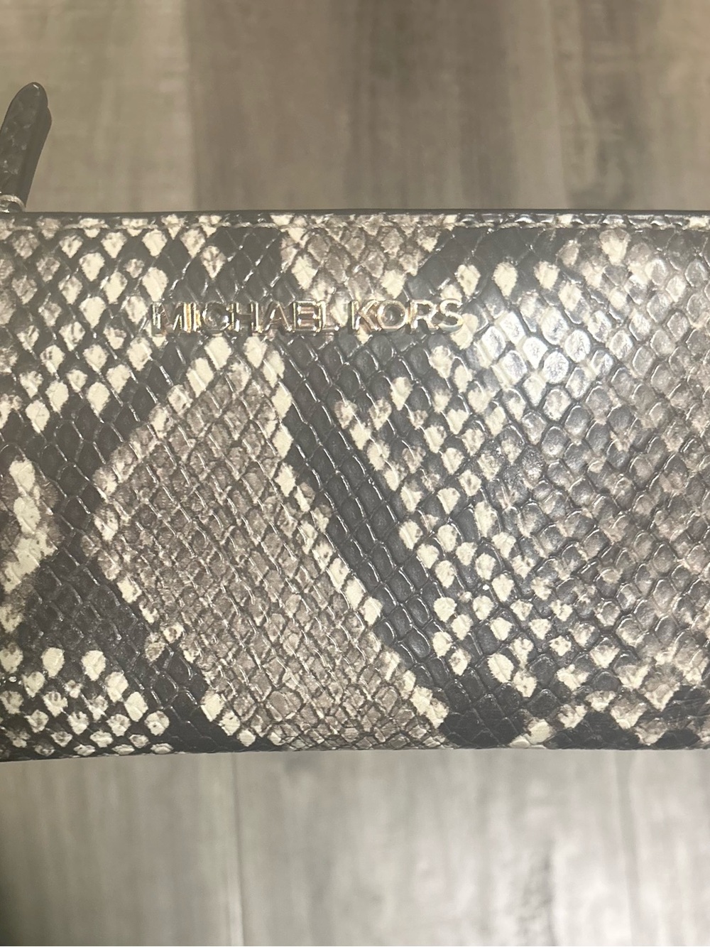 Michael Kors Snake-Print Wallet in Black and Cream with Gold Logo